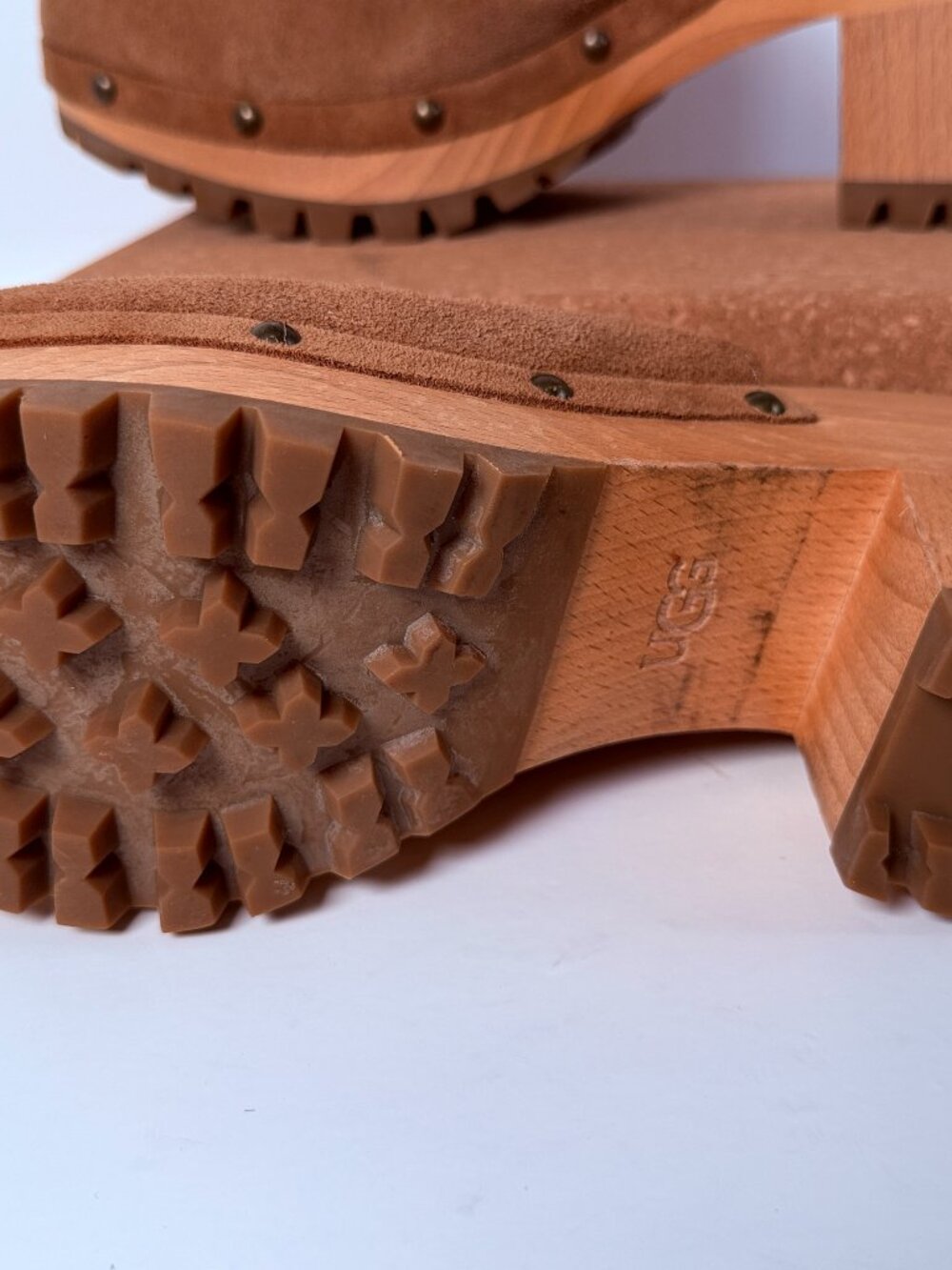 Suede Mule Clogs Chunky Wood Platform Lug Sole Part Shearling Insole US 8 EU 39 - Picture 8 of 9